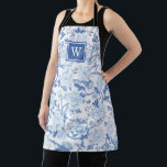 Blue White Chinoiserie Bird Peony Garden Monogram Apron<br><div class="desc">This chinoiserie-inspired design features elegant botanical florals,  birds and greenery in delft blue and white. Personalize the apron with your monogram or initial.</div>
