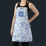 Blue White Chinoiserie Bird Peony Garden Monogram Apron<br><div class="desc">This chinoiserie-inspired design features elegant botanical florals,  birds and greenery in delft blue and white. Personalize the apron with your monogram or initial.</div>