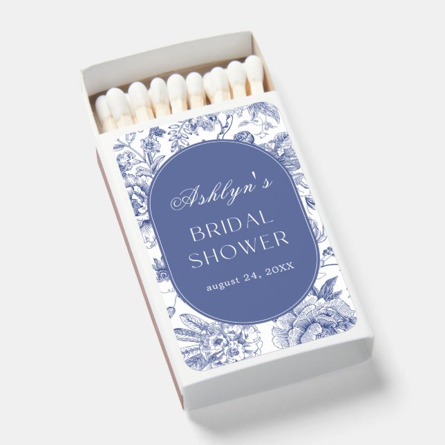 Blue White Chinoiserie Bridal Shower Matchboxes (Front Open)
