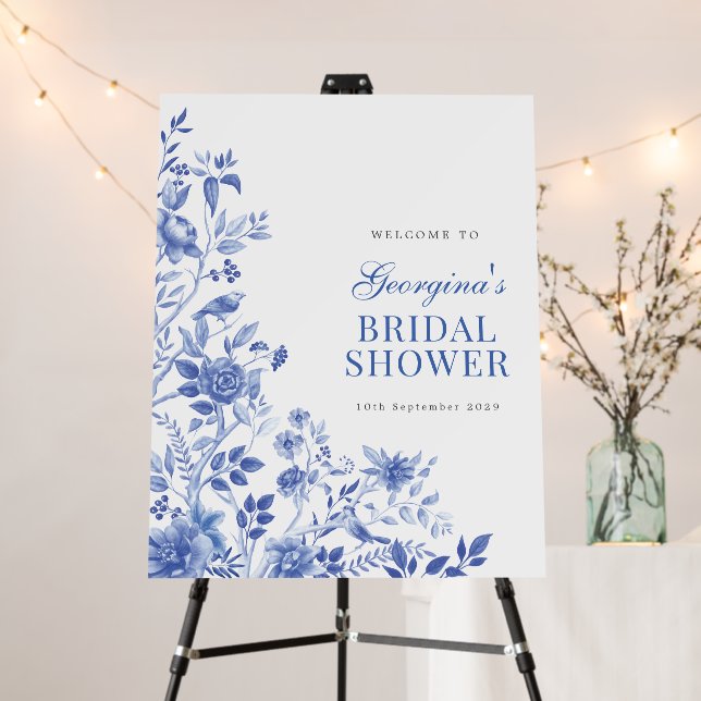 Blue White Chinoiserie Bridal Shower Welcome Foam Board (In Situ (Stand))