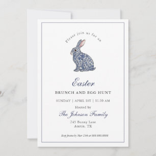 Blue & White Chinoiserie Bunny Easter Brunch Invitation