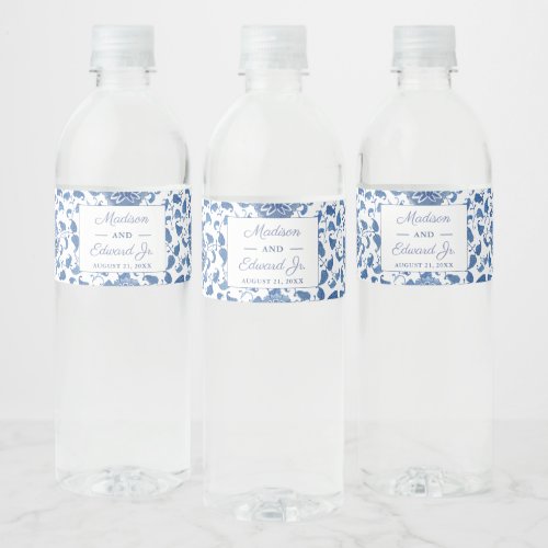 Blue  White Chinoiserie Chic Bridal Shower Party Water Bottle Label
