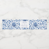 Blue & White Chinoiserie Chic Bridal Shower Party Water Bottle Label (Single Label)