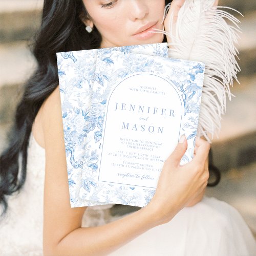 Blue White Chinoiserie classic wedding Invitation