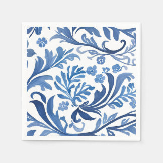 Blue White Chinoiserie Floral Botanical Napkins