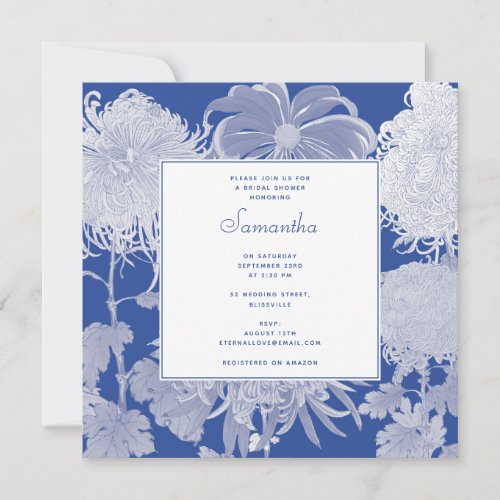 Blue White Chinoiserie Floral Bridal Shower Invitation