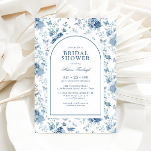 Blue White Chinoiserie Floral Bridal Shower  Invitation