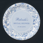 Blue White Chinoiserie Floral Bridal Shower Paper Plates<br><div class="desc">Classy chinoiserie-inspired round stickers featuring pink and white florals and birds</div>