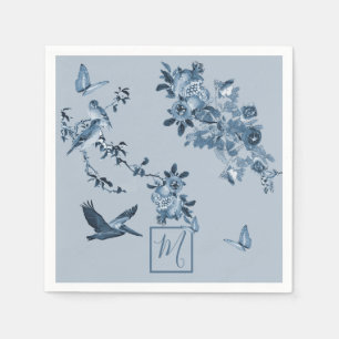 Blue White Chinoiserie Floral Chic Monogram Napkins