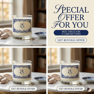 Blue & White Chinoiserie Floral Custom Monogram Scented Candle