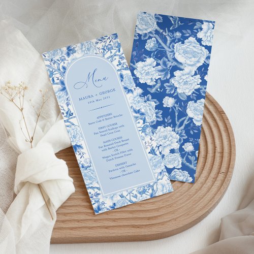 Blue White Chinoiserie Floral Porcelain Menu Card