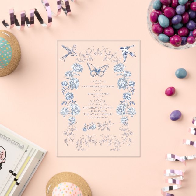 Blue White Chinoiserie Floral Porcelain Wedding Acrylic Invitations (Insitu (Celebration))