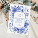 Blue White Chinoiserie Floral Porcelain Wedding Thank You Card<br><div class="desc">This chinoiserie-inspired design features elegant botanical florals and greenery in delft blue and white. Personalize the card with your details and if you want to further re-arrange the style and placement of the text,  please press the "Click to customize further" button.</div>
