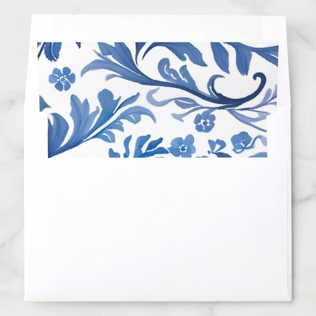Blue White Chinoiserie Floral Simplistic Envelope Liner (In Envelope)