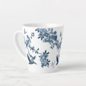 Blue White Chinoiserie Floral Stylish Monogram Latte Mug (Left Angle)