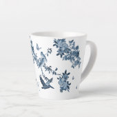 Blue White Chinoiserie Floral Stylish Monogram Latte Mug (Right Angle)