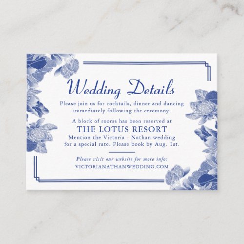 Blue  White Chinoiserie Floral Wedding Details  Enclosure Card