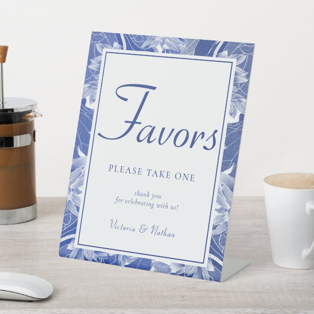 Blue White Chinoiserie Floral Wedding Favor Sign (In SItu)