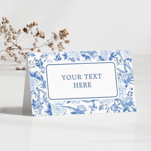Blue White Chinoiserie Floral Wedding Seating Place Card