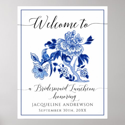 Blue White Chinoiserie Floral Welcome Luncheon Poster
