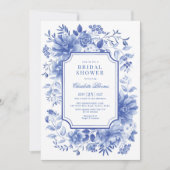 Blue White Chinoiserie Flower Garden Bridal Shower Invitation (Front)