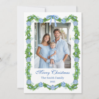 Blue & White Chinoiserie Garland Grandmillenial Holiday Card