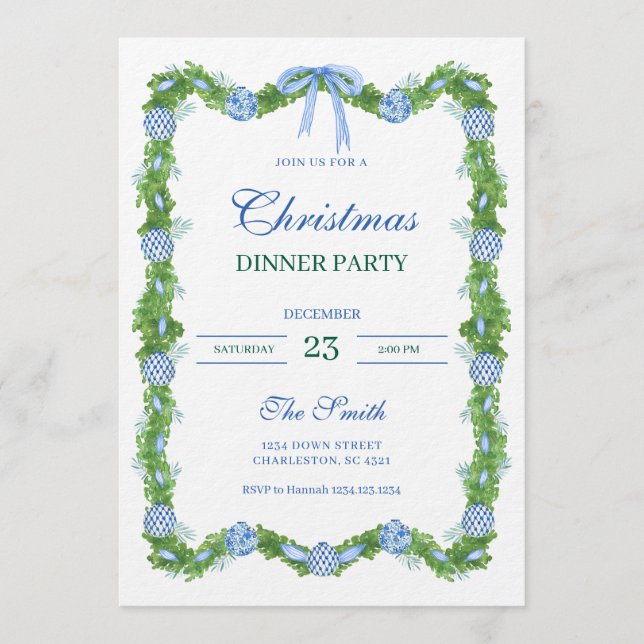 Blue & White Chinoiserie Garland Grandmillennial Invitation (Front)