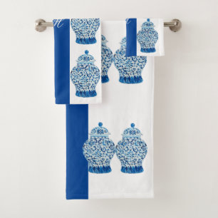 Blue White Chinoiserie Ginger Jar Jars Bath Towel Set