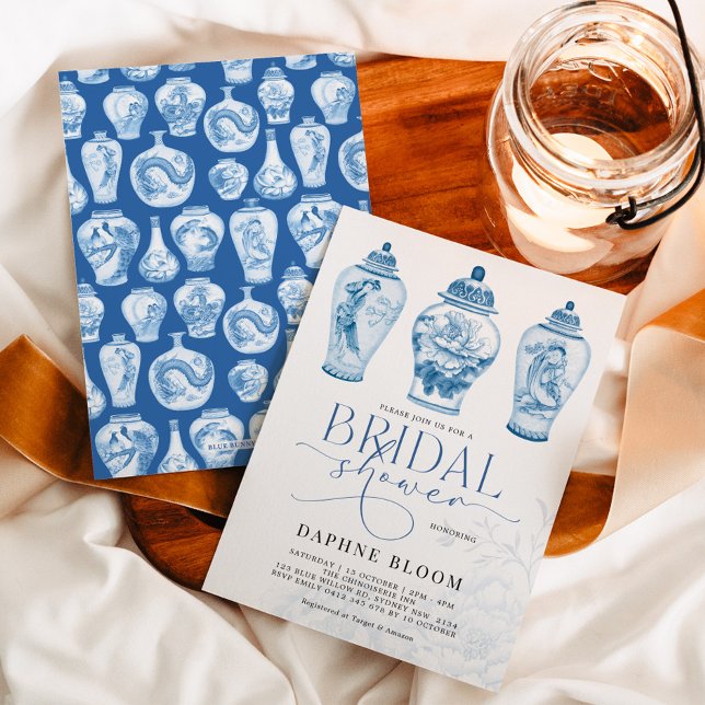 Blue White Chinoiserie Ginger Jars Bridal Shower Invitation (Creator Uploaded)
