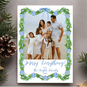 Blue & White Chinoiserie Greenery, Grandmillenial Holiday Card