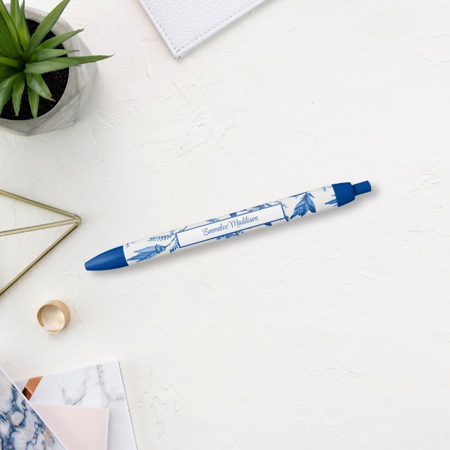 Blue White Chinoiserie Monogram Floral Vine Pen (Creator Uploaded)