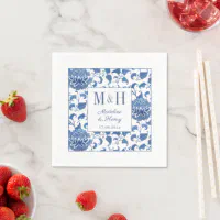 Watercolor Ginger Jar Monogram Wedding Crest Napkins