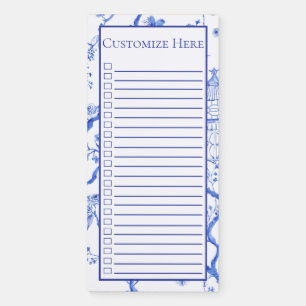 Blue & White Chinoiserie Pagoda Magnetic Notepad