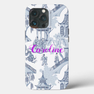 Blue & White Chinoiserie Pattern with Monogram iPhone 13 Pro Case