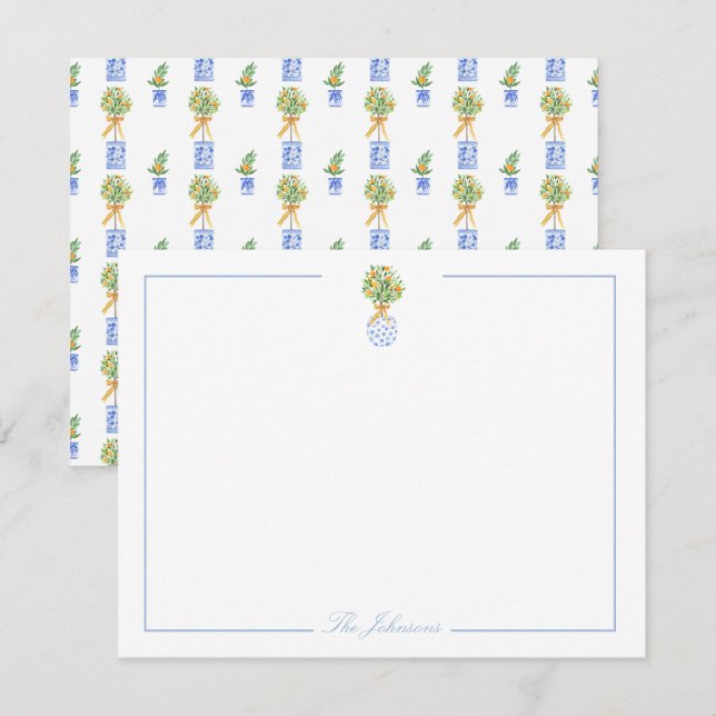 Blue White Chinoiserie Personalized Stationery Note Card (Front/Back)