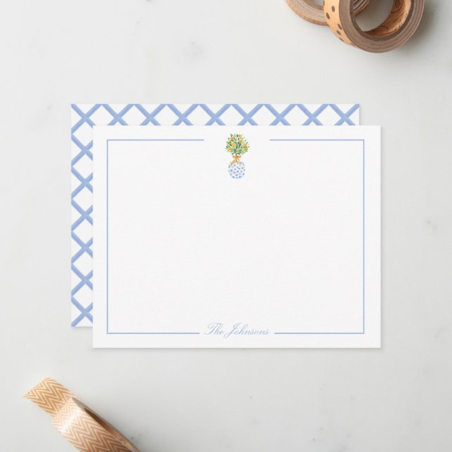 Blue White Chinoiserie Personalized Stationery Note Card (Front/Back In Situ)
