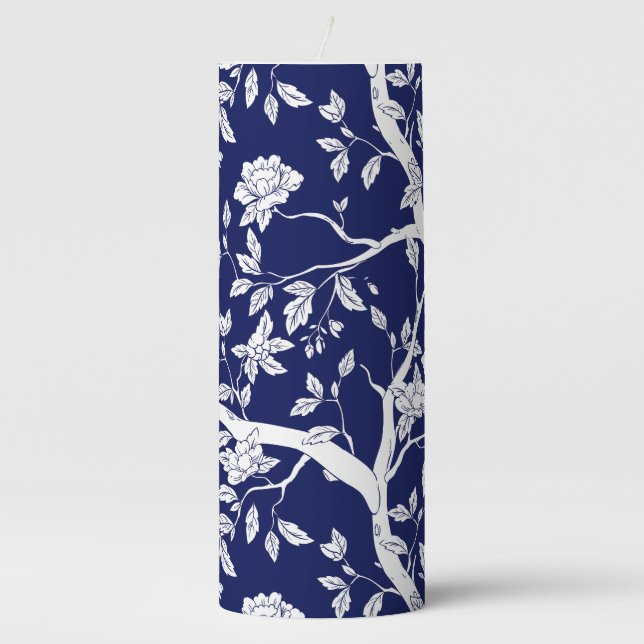 Blue & White Chinoiserie Pillar Candle (Front)