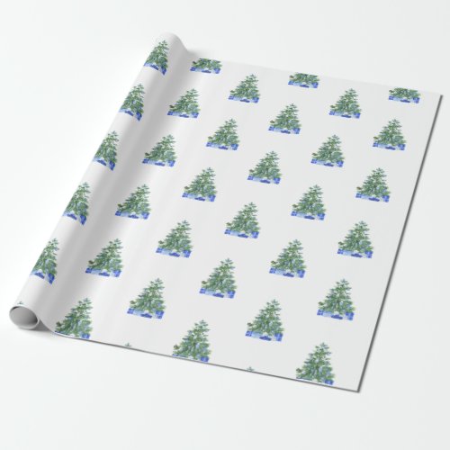 Blue White Chinoiserie Pottery Christmas Tree Gift Wrapping Paper