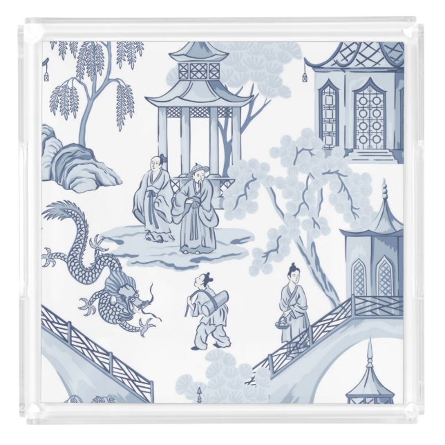 Blue & White Chinoiserie Seamless Chinese Pattern  Acrylic Tray (Front)
