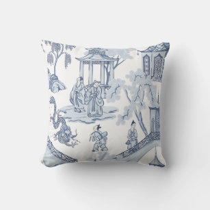 Blue & White Chinoiserie Seamless Chinese Pattern Throw Pillow
