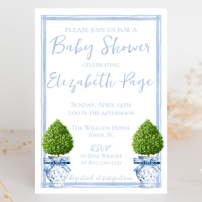 Blue & White Chinoiserie Topiary Baby Shower Invitation (Creator Uploaded)