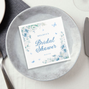 Blue & White Chinoiserie Watercolor Bridal Shower Napkins