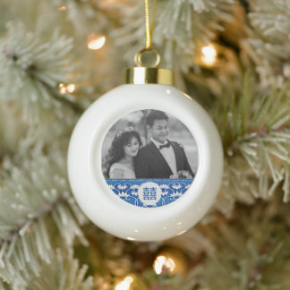 Blue & white Chinoiserie -wedding Ceramic Ball Christmas Ornament