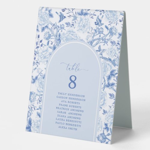 Blue White Chinoiserie Wedding Seating Number Table Tent Sign