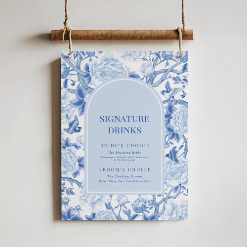 Blue White Chinoiserie Wedding Signature Drinks Poster