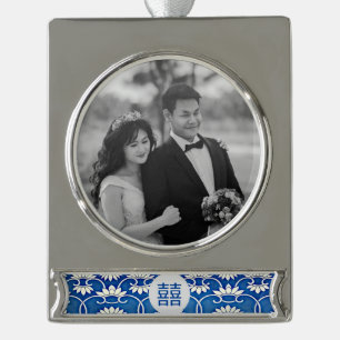 Blue & white Chinoiserie -wedding Silver Plated Banner Ornament