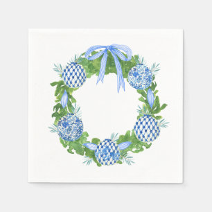 Blue & White Chinoiserie Wreath ,Grandmillenial Napkins