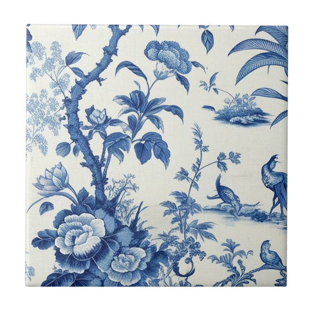 Blue & White Chinoiseries  Ceramic Tile (Front)