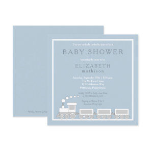 Blue | White Choo Choo Train Boy Baby Shower Invitation