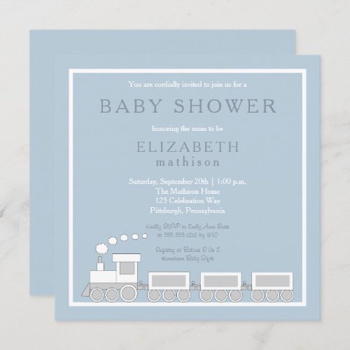 Blue  White Choo Choo Train Boy Baby Shower Invitation